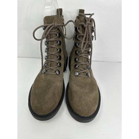 Hudson Green Olive Suede Lug Cap Toe Boots Paolo Linea size 5.5 Olive Suede Combat Boots With Side Zip New